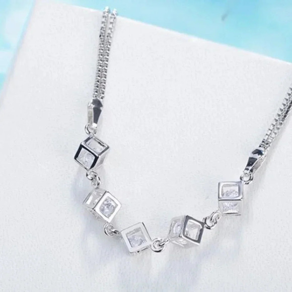 925 Sterling Silver Caged Diamond Cube Bracelet - Picture 1 of 6